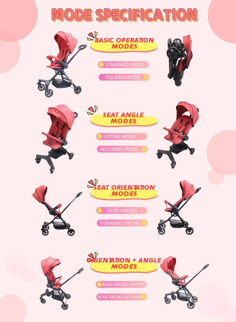 Two-way Foldable Ultra Lightweight Travel Stroller with Multi Position Reclining Seat Adjustable Canopy Foldable Storage Basket Foldable Gear for Airplane NO.1101 - Image 3